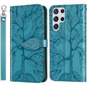 MEUPZZK for Samsung Galaxy S24+ Plus 5G Wallet Case, Embossed Tree Premium PU Leather [Kickstand] [Card Slots] [Wrist Strap] [6.7 inch] Phone Cover for Samsung S24 Plus (R-Black) in Saudi Arabia