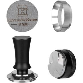 51mm Espresso Tamper Set - Spring-loaded Coffee Tamper, Adjustable Depth Espresso Distributor Leveler, Magnetic Dosing Funnel Aluminum Metal, Reusable Puck Screen, Fit for 51mm Portafilters