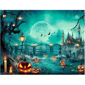 Halloween Photography Backdrop Horror Moon Night Scary Cemetery Pumpkin Lantern Backdrop Halloween Carnival Party Backdrop Kids Halloween Photography Backdrop7X5FT YY-1212