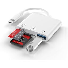USB C SD Card Reader,3 in 1 USB C Memory Card Reader with Dual Slots and USB Port for iPhone 16 15 Pro Max 15 Plus/Mac/iPad Pro/MacBook Pro/Air/Mini Android Laptop More USBC Typec Devices-Plug & Play