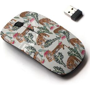 2.4G Wireless Mouse with Cute Pattern Design for All Laptops and Desktops with Nano Receiver - Exotic Animal Tiger Jungle