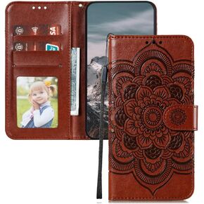 Samsung Galaxy S23 FE Case Stylish Emboss Wallet Case with Credit Cards Slot Kickstand Premium PU Leather Shockproof Flip Folio Magnetic Case for Samsung Galaxy S23 FE Sunflower Red LD
