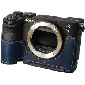 LIM'S Genuine Italy Leather Camera Half Case & Dovetail Plate for Sony A7CII A7CR A7C2 Case Cover [Navy]