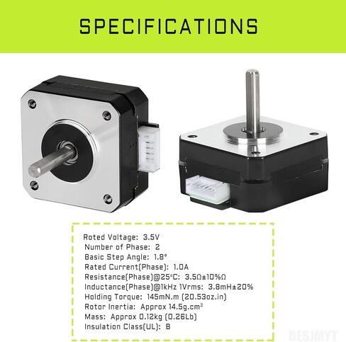 Nema 17 Stepper Motor 5PCS High Torque (145mNm/20.53oz.in) Bipolar 20.5MM Body Length 1A/3.5V 1.8 Deg 2 Phase for 3D Printer CNC Machine in Kuwait