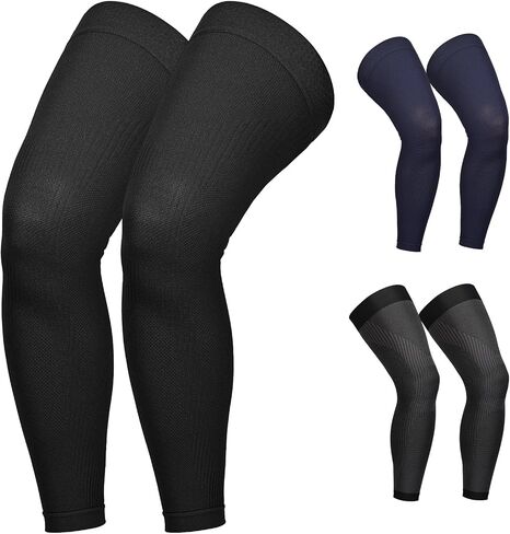 KEKING® أكمام ضغط كاملة للساق، للجنسين، جوارب ضغط عالية للفخذ 20-30 مم زئبقي دعم متدرج لركبة الساق والفخذ والجري وكرة السلة وتقليل الدوالي والتورم، زوج واحد، أسود XL in Kuwait