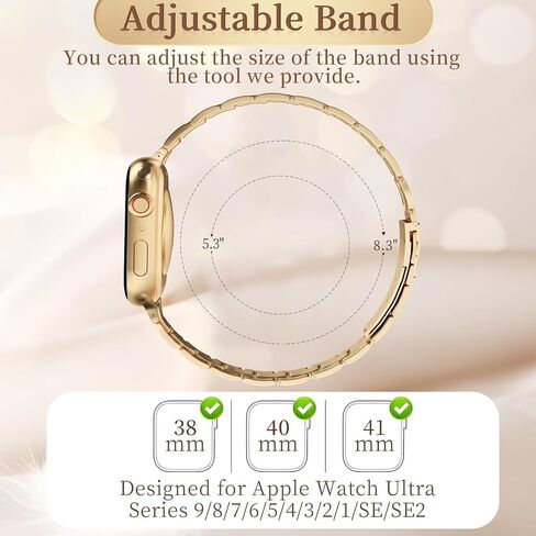 Thin Metal Bands Compatible with Apple Watch Band 38mm 40mm 41mm 42mm 44mm 45mm 46mm 49mm, Slim Stainless Steel Wristband Strap for iWatch Ultra SE Series 10 9 8 7 6 5 4 3 2 1-RoseGold+Silver-Gold in Kuwait