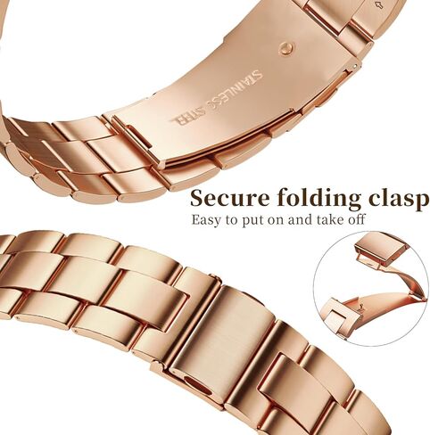 Thin Metal Bands Compatible with Apple Watch Band 38mm 40mm 41mm 42mm 44mm 45mm 46mm 49mm, Slim Stainless Steel Wristband Strap for iWatch Ultra SE Series 10 9 8 7 6 5 4 3 2 1-RoseGold+Silver-Gold in Kuwait