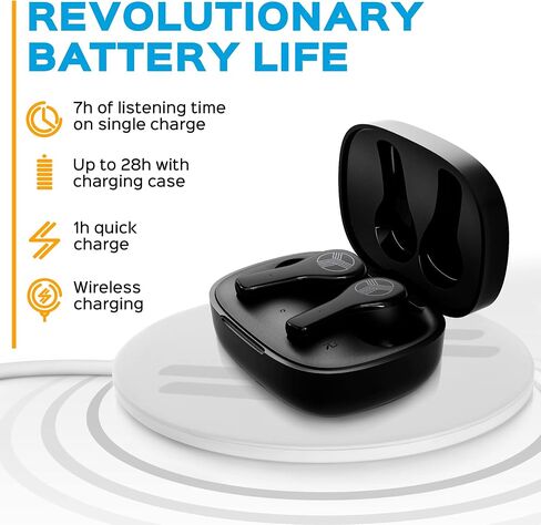 TREBLAB WX8 - سماعات أذن لاسلكية حقيقية، سماعات أذن مقاومة للماء IPX8، وقت تشغيل 28 ساعة، بلوتوث 5.1، التحكم باللمس وعزل الضوضاء، تتضمن علبة شحن مع شحن لاسلكي، منفذ USB-C (متجدد) in Saudi Arabia