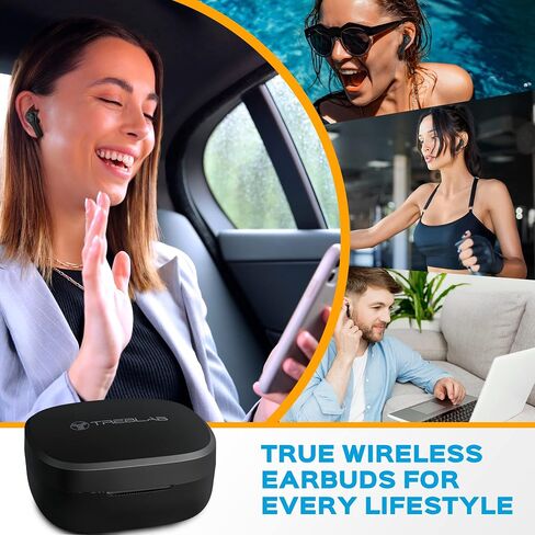 TREBLAB WX8 - سماعات أذن لاسلكية حقيقية، سماعات أذن مقاومة للماء IPX8، وقت تشغيل 28 ساعة، بلوتوث 5.1، التحكم باللمس وعزل الضوضاء، تتضمن علبة شحن مع شحن لاسلكي، منفذ USB-C (متجدد) in Saudi Arabia