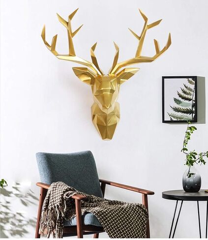 YJ Home Deer Head Wall Art - Geometrial Deer Head Sculpture Home Decor (Black, XL) in Saudi Arabia