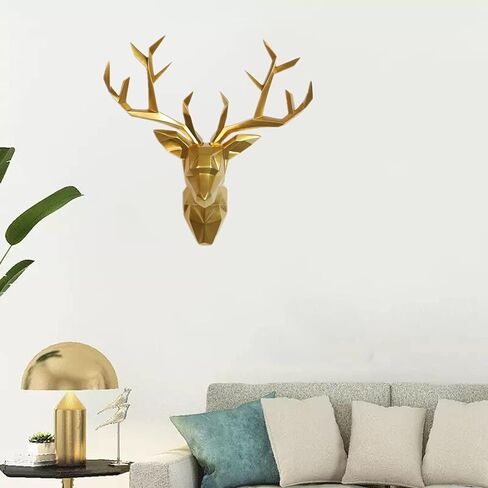 YJ Home Deer Head Wall Art - Geometrial Deer Head Sculpture Home Decor (Black, XL) in Saudi Arabia