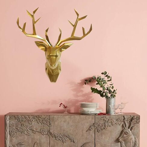 YJ Home Deer Head Wall Art - Geometrial Deer Head Sculpture Home Decor (Black, XL) in Saudi Arabia