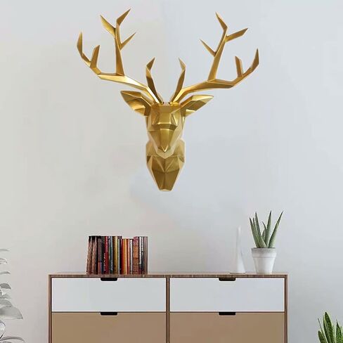 YJ Home Deer Head Wall Art - Geometrial Deer Head Sculpture Home Decor (Black, XL) in Saudi Arabia