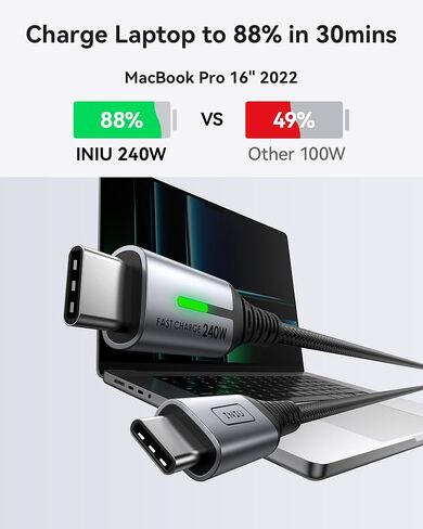 INIU 240W USB C to C Cable, [3.3ft, 2-Pack] High Speed Charger Cord Type C, Braided Fast Charging USBC Cable for iPhone 16 Pro Max 15 Plus Samsung Galaxy S24 Ultra S23 S22 Macbook iPad Steam Deck etc. in Saudi Arabia
