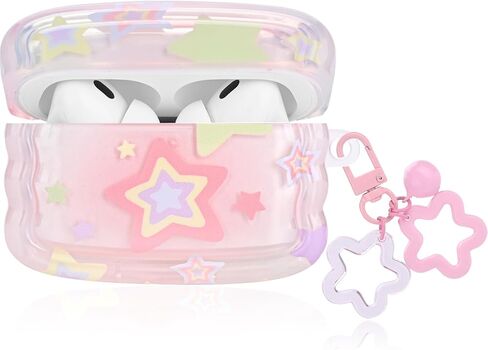 متوافق مع حافظة Airpod Pro، تصميم بنمط نجمة Kawaii لطيف مع سلسلة مفاتيح على شكل جرس صغير، غطاء واقٍ ناعم للفتيات والنساء in Saudi Arabia
