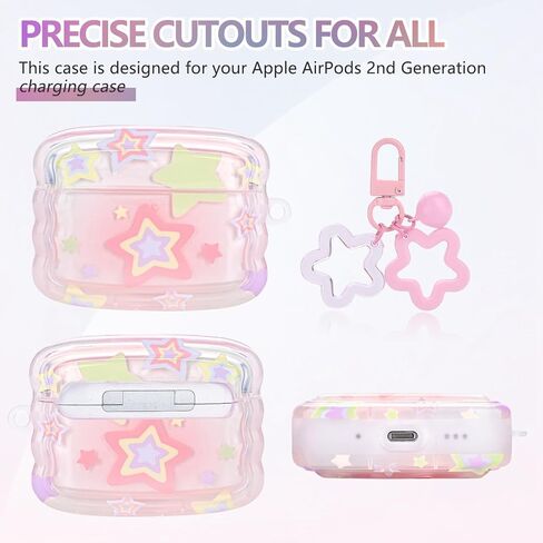 متوافق مع حافظة Airpod Pro، تصميم بنمط نجمة Kawaii لطيف مع سلسلة مفاتيح على شكل جرس صغير، غطاء واقٍ ناعم للفتيات والنساء in Saudi Arabia
