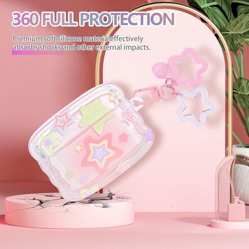 متوافق مع حافظة Airpod Pro، تصميم بنمط نجمة Kawaii لطيف مع سلسلة مفاتيح على شكل جرس صغير، غطاء واقٍ ناعم للفتيات والنساء in Saudi Arabia