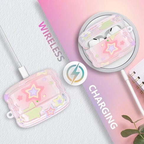 متوافق مع حافظة Airpod Pro، تصميم بنمط نجمة Kawaii لطيف مع سلسلة مفاتيح على شكل جرس صغير، غطاء واقٍ ناعم للفتيات والنساء in Saudi Arabia