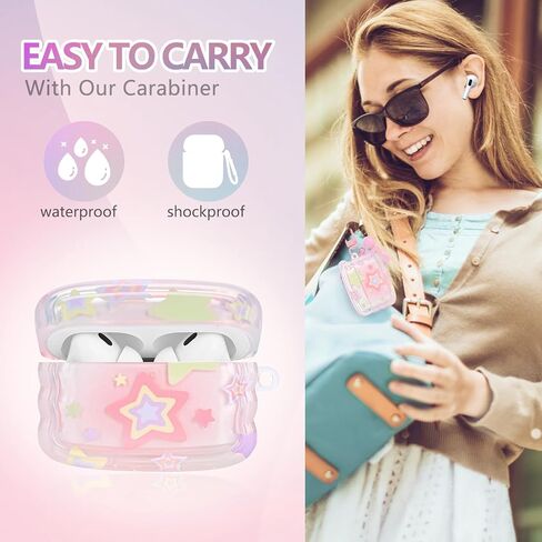 متوافق مع حافظة Airpod Pro، تصميم بنمط نجمة Kawaii لطيف مع سلسلة مفاتيح على شكل جرس صغير، غطاء واقٍ ناعم للفتيات والنساء in Saudi Arabia
