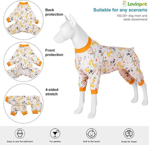 بيجامة بوكسر من LovinPet - قميص لتخفيف قلق الحيوانات الأليفة، بيجامة للكلاب، قماش مريح قابل للتمدد للحماية من الأشعة فوق البنفسجية، طباعة حيوانات بيضاء، ملابس Pjs للكلاب الكبيرة، ملابس بيتبول، قميص للتعافي الجراحي، برتقالي XL in Saudi Arabia