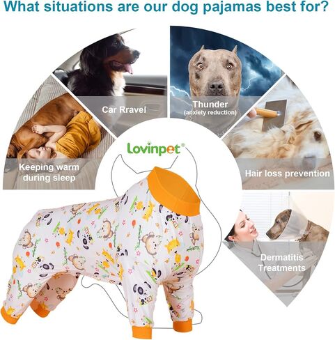 بيجامة بوكسر من LovinPet - قميص لتخفيف قلق الحيوانات الأليفة، بيجامة للكلاب، قماش مريح قابل للتمدد للحماية من الأشعة فوق البنفسجية، طباعة حيوانات بيضاء، ملابس Pjs للكلاب الكبيرة، ملابس بيتبول، قميص للتعافي الجراحي، برتقالي XL in Saudi Arabia