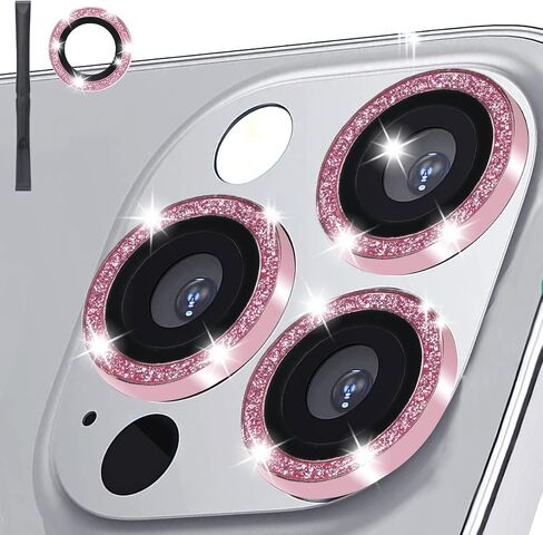 [3+1] Compatible for iPhone 14 Pro ＆ iPhone 14 Pro Max Camera Lens Protector 9H Tempered Glass Camera Cover Metal Individual Ring Full Coverage Camera Lens Protector with Removal Tool ( glitter pink) in Saudi Arabia