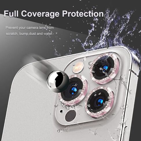 [3+1] Compatible for iPhone 14 Pro ＆ iPhone 14 Pro Max Camera Lens Protector 9H Tempered Glass Camera Cover Metal Individual Ring Full Coverage Camera Lens Protector with Removal Tool ( glitter pink) in Saudi Arabia