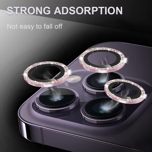 [3+1] Compatible for iPhone 14 Pro ＆ iPhone 14 Pro Max Camera Lens Protector 9H Tempered Glass Camera Cover Metal Individual Ring Full Coverage Camera Lens Protector with Removal Tool ( glitter pink) in Saudi Arabia