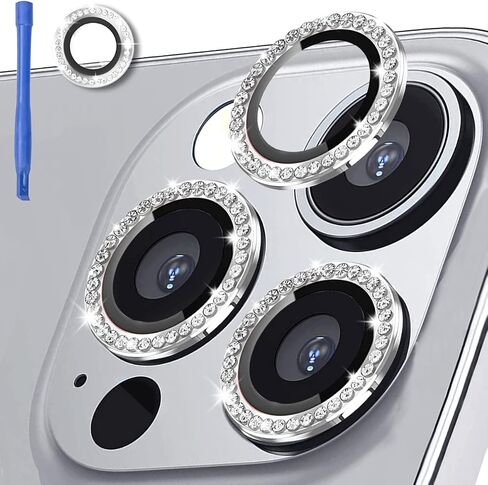 [3+1] Compatible for iPhone 14 Pro ＆ iPhone 14 Pro Max Camera Lens Protector 9H Tempered Glass Camera Cover Metal Individual Ring Full Coverage Camera Lens Protector with Removal Tool ( glitter pink) in Saudi Arabia