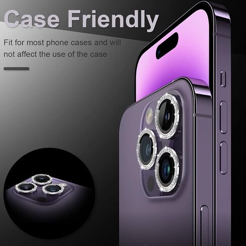[3+1] Compatible for iPhone 14 Pro ＆ iPhone 14 Pro Max Camera Lens Protector 9H Tempered Glass Camera Cover Metal Individual Ring Full Coverage Camera Lens Protector with Removal Tool ( glitter pink) in Saudi Arabia