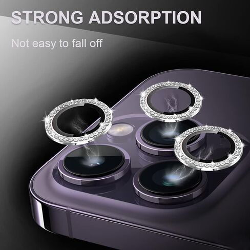 [3+1] Compatible for iPhone 14 Pro ＆ iPhone 14 Pro Max Camera Lens Protector 9H Tempered Glass Camera Cover Metal Individual Ring Full Coverage Camera Lens Protector with Removal Tool ( glitter pink) in Saudi Arabia