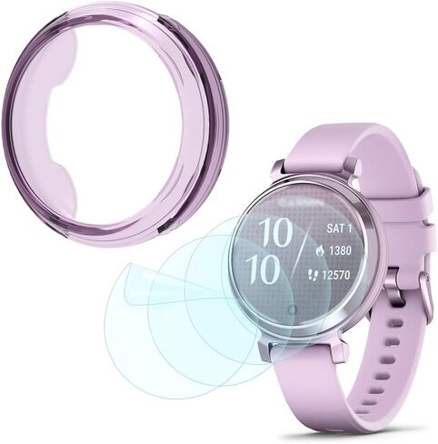 واقي شاشة الساعة الذكية متوافق مع Garmin Lily 2 & Lily 2 Classic، غطاء إطار ناعم من مادة TPU وطبقة من مادة TPU الشفافة المضادة للفقاعات وليس زجاج (عبوة من 4+1) (بنفسجي) in Kuwait