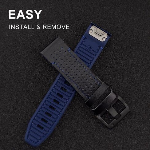 Abanen 22mm Leather with Silicone Lining Dual-Color Soft Sweat-proof Watch Bands for Garmin Fenix E 47mm / Fenix 8 47mm /Fenix 7 / Fenix 6 / Fenix 5 / epix Pro 47mm / Quatix 7 / Approach S62 in Saudi Arabia