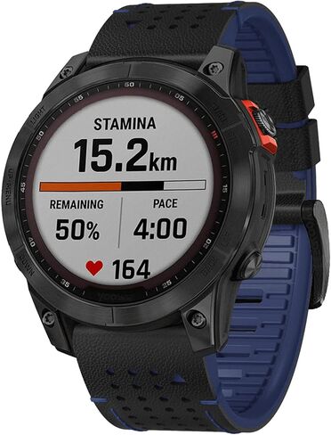 Abanen 22mm Leather with Silicone Lining Dual-Color Soft Sweat-proof Watch Bands for Garmin Fenix E 47mm / Fenix 8 47mm /Fenix 7 / Fenix 6 / Fenix 5 / epix Pro 47mm / Quatix 7 / Approach S62 in Saudi Arabia