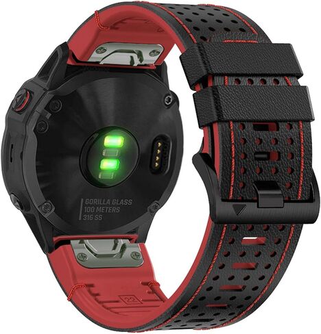 سوار ساعة Abanen مصنوع من الجلد 22 ملم مع بطانة من السيليكون بلونين ناعمين مقاومين للعرق لـ Garmin Fenix ​​E 47mm / Fenix ​​8 47mm / Fenix ​​7 / Fenix ​​6 / Fenix ​​5 / epix Pro 47mm / Quatix 7 / Approach S62 in Kuwait