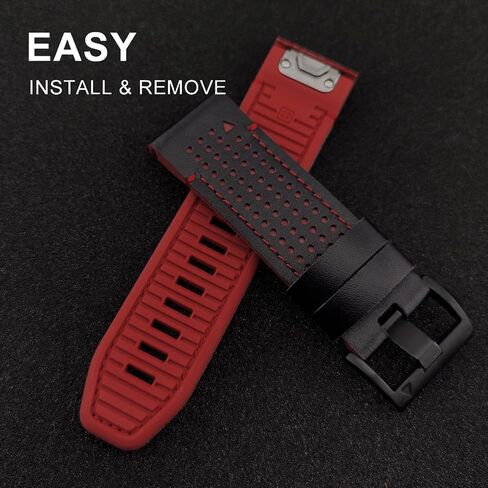 سوار ساعة Abanen مصنوع من الجلد 22 ملم مع بطانة من السيليكون بلونين ناعمين مقاومين للعرق لـ Garmin Fenix ​​E 47mm / Fenix ​​8 47mm / Fenix ​​7 / Fenix ​​6 / Fenix ​​5 / epix Pro 47mm / Quatix 7 / Approach S62 in Kuwait