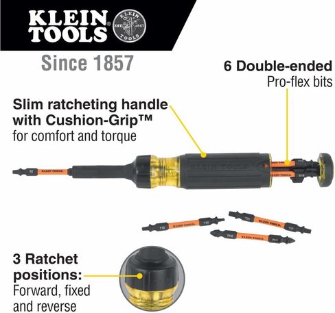 Klein Tools 32293 Insulated Screwdriver, 2-in-1 Screwdriver Set with Flip Blade, #2 Phillips and1/4-Inch Slotted Tips, Double-Ended Blades in Saudi Arabia
