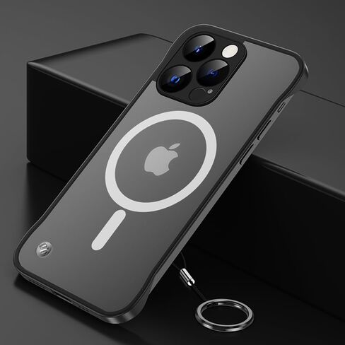حافظة Omio المغناطيسية الرفيعة لهاتف iPhone 16 Pro Max متوافقة مع MagSafe، تصميم شفاف غير لامع رفيع للغاية بدون إطار بدون إطار مع حلقة إصبع حامي كامل للكاميرا للنساء والرجال، تيتانيوم صحراوي in Kuwait