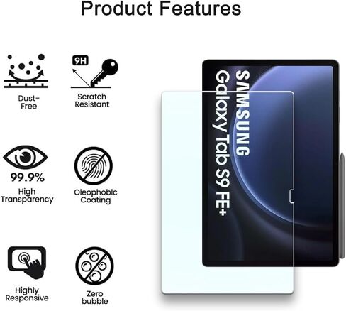 واقي شاشة Tab متوافق مع هاتف Samsung Galaxy Tab S9 FE+ 12.4 بوصة، طبقة مقسى عالية الدقة، صلابة 9H، مضاد للخدش، حساس للمس، حماية من السقوط [عبوة واحدة] in Kuwait