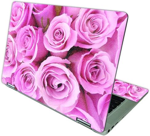 MightySkins Glossy Glitter Skin Compatible with HP Chromebook x360 14 (2021) - Pink Roses | Protective, Durable High-Gloss Glitter Finish | Easy to Apply, Remove, and Change Styles | Made in The USA in Saudi Arabia