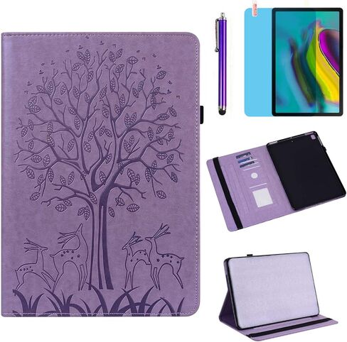 Case for Samsung Galaxy Tab S5e 10.5 inch 2019 (SM-T720 SM-T725 SM-T727), PU Leather Soft Silicone Back Cover Card Holder Stand Case, with Stylus Pen,Screen Film (Tree Purple) in Saudi Arabia