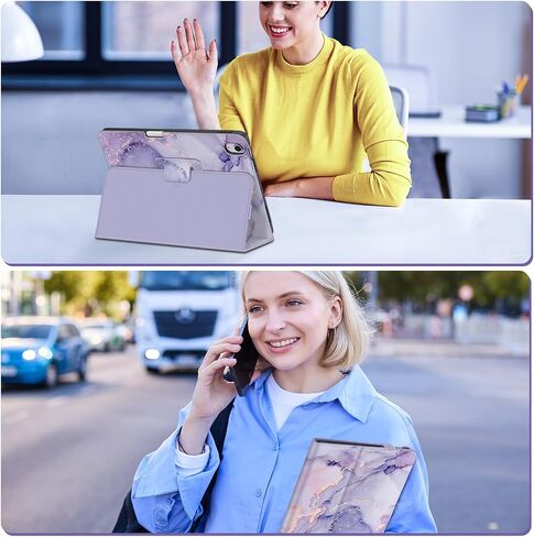 Fintie Folio Case for iPad Air 11-inch M2 (2024), iPad Air 5th Generation (2022) / iPad Air 4th Gen (2020) 10.9 Inch - Premium Vegan Leather Smart Stand Back Cover with Pencil Holder, Lilac Marble in Saudi Arabia