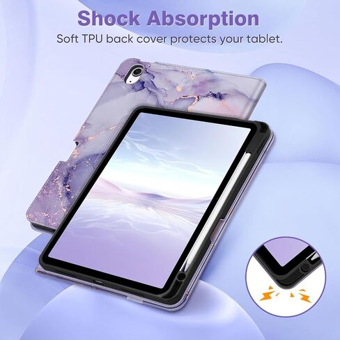 Fintie Folio Case for iPad Air 11-inch M2 (2024), iPad Air 5th Generation (2022) / iPad Air 4th Gen (2020) 10.9 Inch - Premium Vegan Leather Smart Stand Back Cover with Pencil Holder, Lilac Marble in Saudi Arabia