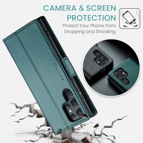 Case for Samsung Galaxy S22 Ultra Wallet Case, RFID Blocking PU Leather Flip Folio Cover Card Holder Kickstand Shockproof Phone Case Compatible with Samsung Galaxy S22 Ultra, Blue Green in Saudi Arabia