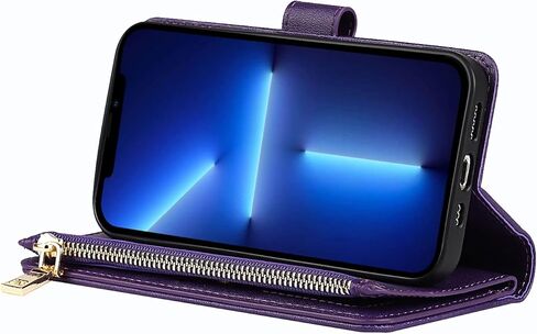 حافظة محفظة كروس لهاتف آيفون 13 مع حامل فتحة للبطاقات، حافظة من جلد البولي يوريثان بجيب بسحاب ومحفظة قلابة وحقيبة يد إغلاق مغناطيسي مع حزام حبل قابل للفصل لهاتف آيفون 13 - أخضر in Kuwait