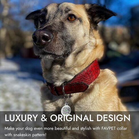 Luxury Dog Collar Leather, Genuine Leather Dog Collar with ID Tag QR, Leather Wide Dog Collar, Padded Dog Collars Leather, Thick Dog Collar with Metal Buckle, Aesthetic Dog Collar (Red, L) in Saudi Arabia