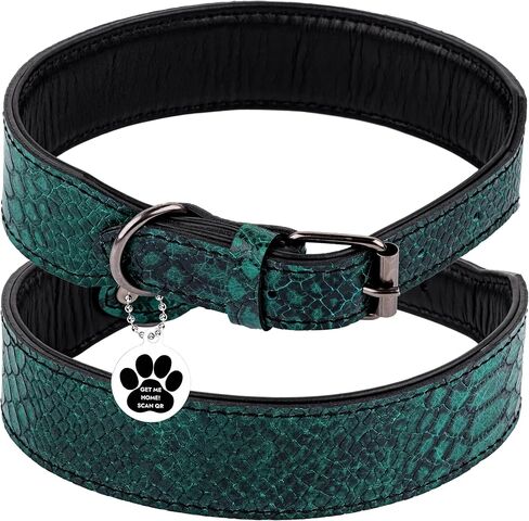Luxury Dog Collar Leather, Genuine Leather Dog Collar with ID Tag QR, Leather Wide Dog Collar, Padded Dog Collars Leather, Thick Dog Collar with Metal Buckle, Aesthetic Dog Collar (Red, L) in Saudi Arabia