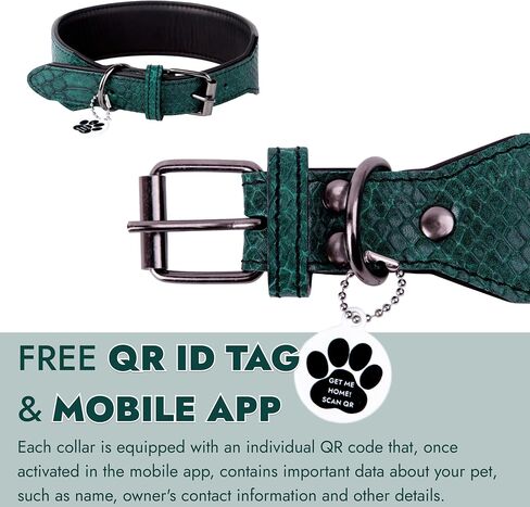 Luxury Dog Collar Leather, Genuine Leather Dog Collar with ID Tag QR, Leather Wide Dog Collar, Padded Dog Collars Leather, Thick Dog Collar with Metal Buckle, Aesthetic Dog Collar (Red, L) in Saudi Arabia