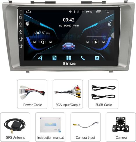 BINIZE Android Car Stereo متوافق مع Toyota Camry 2007 2008 2009 2010 2011، 9 بوصة راديو السيارة رئيس وحدة شاشة تعمل باللمس ستيريو السيارة، CarPlay اللاسلكي، Android Auto، GPS، WiFi، كاميرا احتياطية in Kuwait