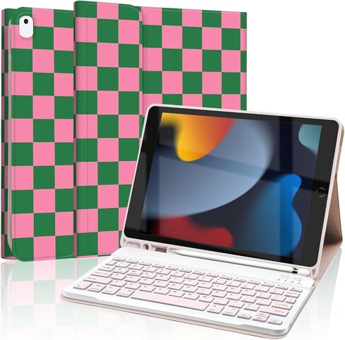 حافظة لوحة مفاتيح لجهاز iPad 9th / 8th / 7th Generation 10.2 بوصة مع حامل قلم رصاص، غطاء لوحة مفاتيح قابل للفصل لجهاز iPad Pro 10.5 بوصة / iPad Air 3rd، أزرق منقوش مربعات أزرق فاتح in Saudi Arabia